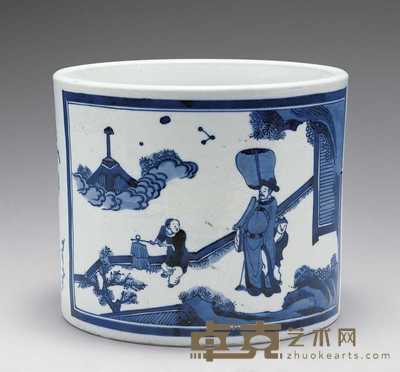 清康熙 青花开框“指日高升”笔海 高15.5cm；直径18.5cm